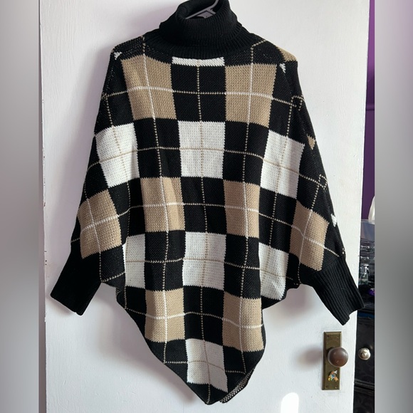 Plaid Turtle Neck Poncho/Sweater - Picture 3 of 5